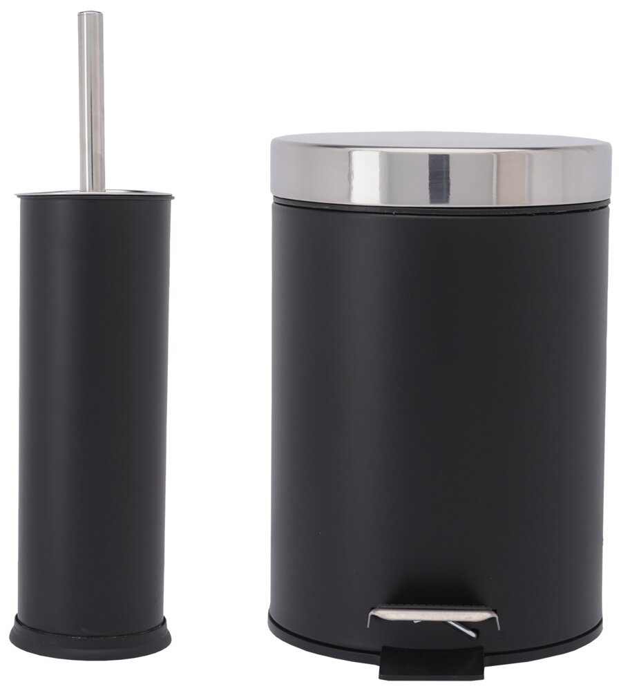 Elegant Sort Badeværelses-Toiletsæt - 3 Liter Pedalspand og Toiletbørste