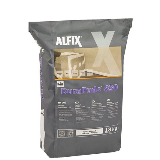ALFIX DuraPuds 830: Cementbaseret Puds med Kunststofforstærkning - Størrelse: 18 kg Farve: Lysegrå