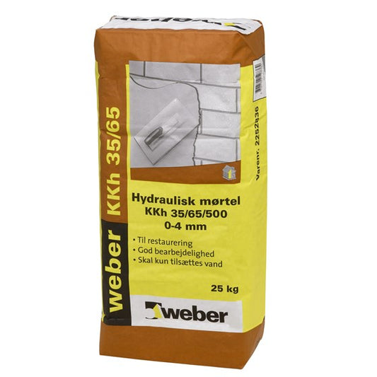 WEBER Hydraulisk Tørmørtel 35/65/500 0-4 mm: Færdigblandet KKH-Mørtel - Størrelse: 25 kg