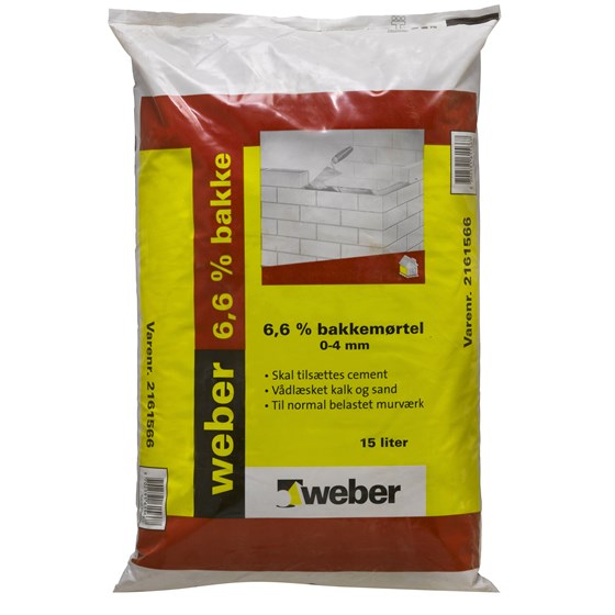 Weber Bakkemørtel 6,6% 0-4 mm: Basismørtel til Byggepladsfremstilling - Størrelse: 15 l