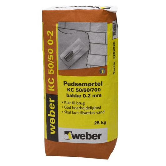 WEBER Pudsemørtel- og Bakke 50/50/700 0-2 mm: Til Pudseopgaver og Fugning - Størrelse: 25 kg