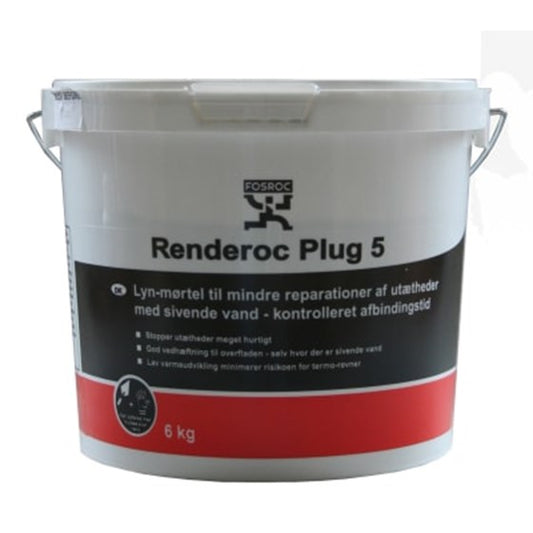 FOSROC Renderoc Plug 5 Lynmørtel: Hurtig Afbindende Mørtel til Mindre Reparationer - Størrelse: 6 kg, Farve: Grå Størrelse: 6 kg Farve: Grå