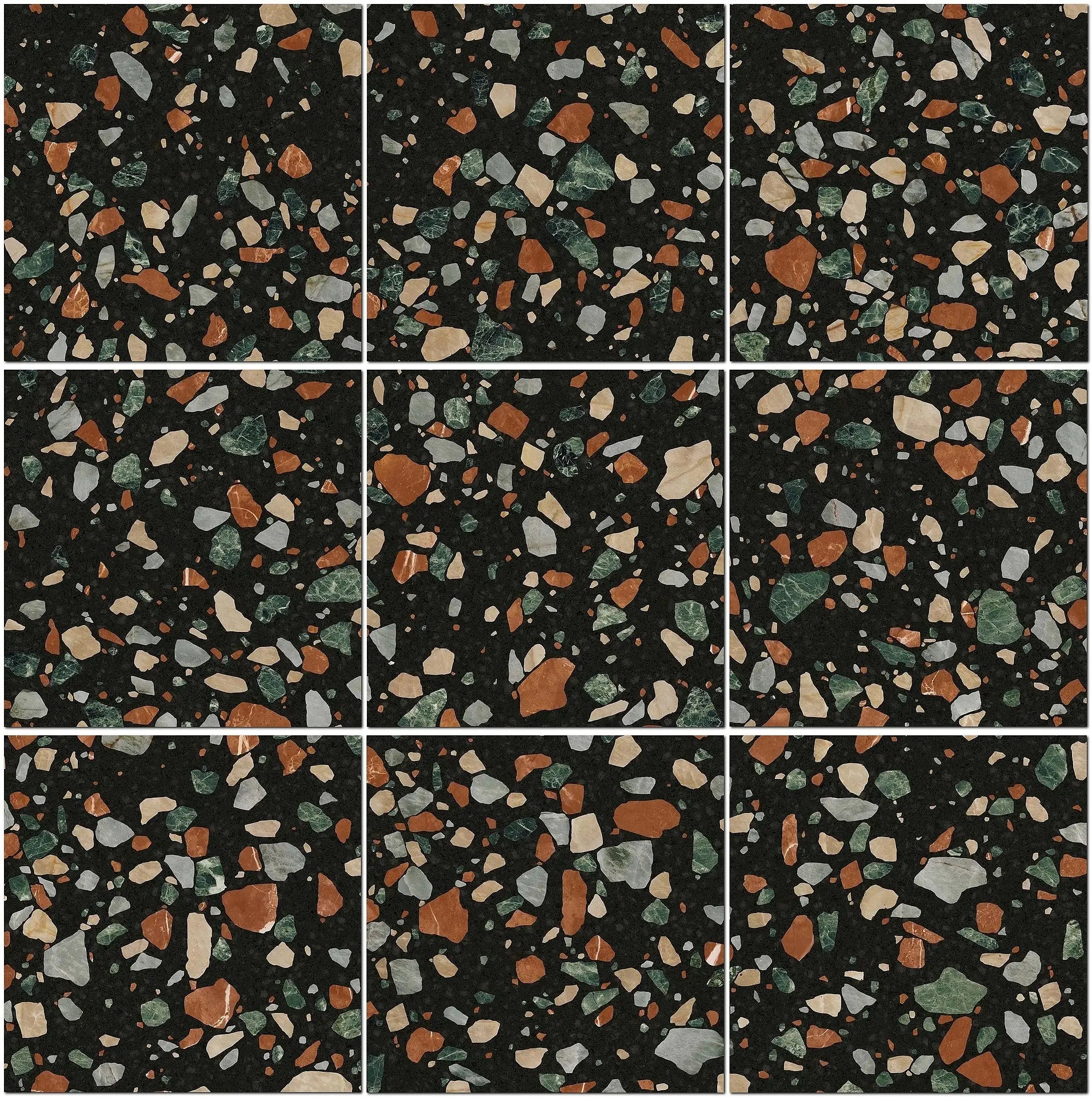 Terrazzo Multidrop Black 20x20 – Eksklusiv sort terrazzo flise til gulv & væg | Flisebutik.dk