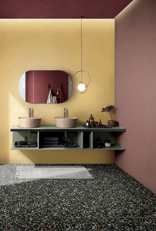 Sort terrazzo flise 20x20 – Stilfuldt design & holdbar kvalitet til badeværelse & køkken